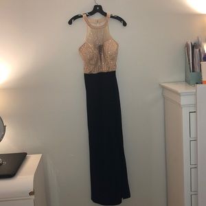 Embellished halter top prom dress
